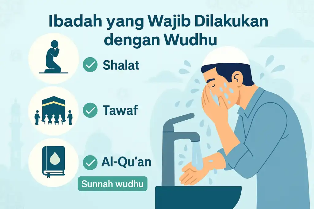 Infografik ibadah yang wajib dilakukan dengan wudhu dalam Islam