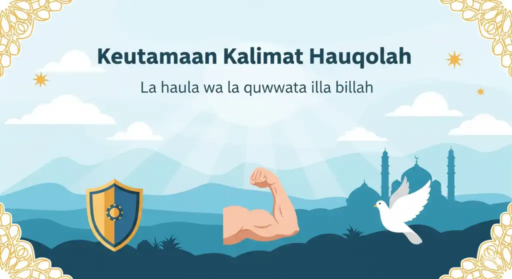 Ilustrasi kalimat hauqolah dengan simbol keutamaannya