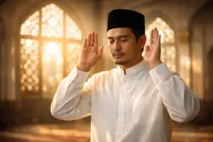 Ilustrasi gambar gerakan takbiratul ihram