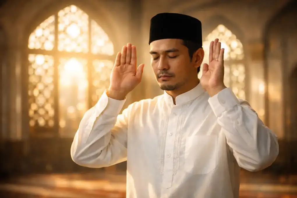 Ilustrasi gambar gerakan takbiratul ihram