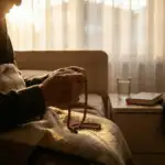 Foto tangan orang sakit memegang tasbih berdoa memohon ampunan sebagai bentuk persiapan menghadapi kematian.