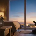 A Muslim woman performing the **Fajr prayer** in her bedroom at dawn, with an alarm clock on the table showing 5:00 a.m., illustrating the time limit for the prayer.