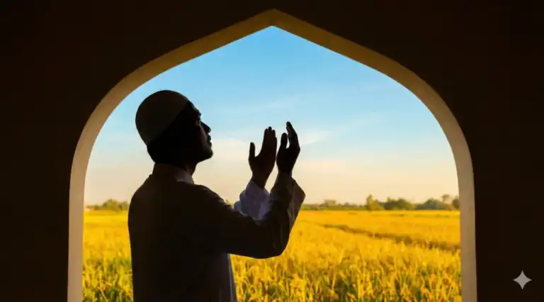 Ilustrasi Muslim berdoa sapu jagat memohon kebaikan dunia dan akhirat.