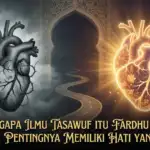 Ilustrasi konseptual yang terbagi dua. Kiri: Siluet manusia yang tampak tenang melihat bayangannya di kolam air yang jernih di bawah matahari. Kanan: Siluet gelap di perpustakaan suram dengan hati yang retak dan dililit duri, di samping buku tua bertuliskan 'Hati Yang Tersembunyi'. Teks judul di atas: Bahaya Penyakit Hati Yang Sering Tak Disadari.