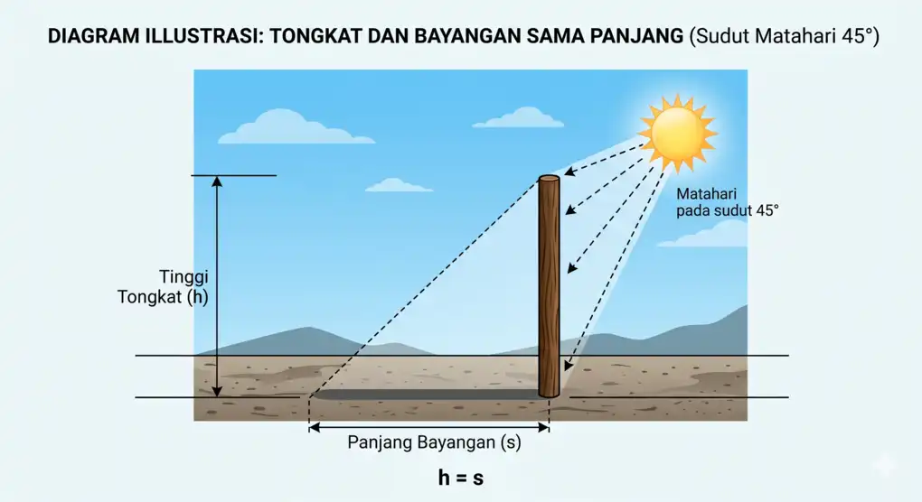 Diagram bayangan mithli penanda batas waktu ikhtiar shalat dzuhur