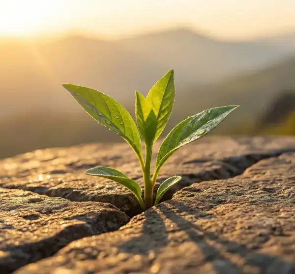 tunas tumbuh di batu karang, simbol kekuatan dzikir Ya Hayyu Ya Qayyum saat menghadapi kesulitan hidup.