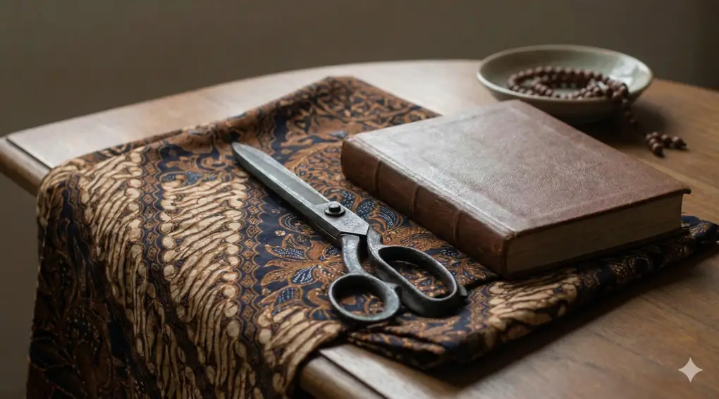 Benda pemberat (seperti gunting besi atau buku) yang diletakkan di atas kain jarik penutup perut jenazah untuk mencegah perut kembung.