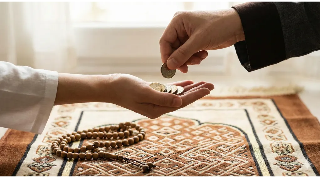 Ilustrasi tasbih dan sedekah sebagai amal shaleh penghapus dosa.