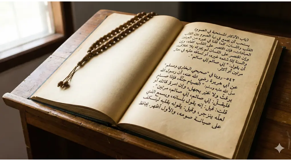 Cara Menahan Amarah Saat Puasa: Makna Inni Shaim & Adab Lisan 3 Lembaran kitab kuning klasik yang menjadi rujukan analisis Imam Nawawi mengenai hukum mengucapkan Inni Shaim secara lisan.