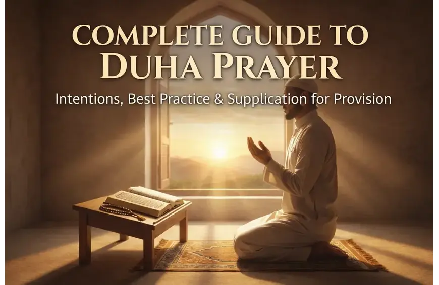 Home 25 Muslim man performing Dhuha prayer near a window with sunlight, illustrating a complete guide to Dhuha prayer including intention, steps, best time, and dua for sustenance.