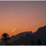 The sighting of the hilal, or the first crescent moon, on the western horizon at dusk, marking the beginning of the new Hijri month.