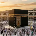 Pemandangan Ka'bah di Masjidil Haram dengan jamaah sedang tawaf, ilustrasi doa melihat Ka'bah.