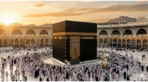 Home 5 Pemandangan Ka'bah di Masjidil Haram dengan jamaah sedang tawaf, ilustrasi doa melihat Ka'bah.