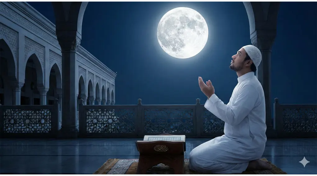 Cahaya terang bulan purnama atau qamar di malam hari yang memiliki tuntunan doa perlindungan tersendiri dalam syariat Islam.