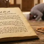 A Muslim prostrates with deep reverence (khushoo) during the qiyam al-layl night prayer, immersed in the brightly lit and serene ambiance of a mosque on a Ramadan night.