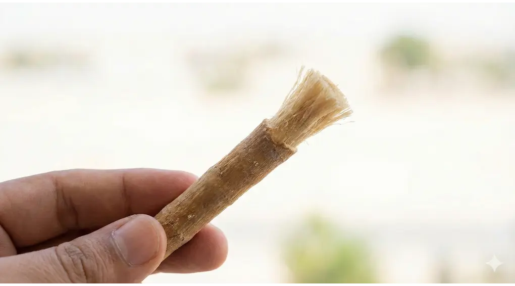 Hukum Menelan Ludah, Dahak, dan Muntah Saat Puasa Menurut Kitab Asna al-Matalib 2 Close-up kayu siwak alami yang digunakan untuk membersihkan gigi dan mulut saat berpuasa.Close-up kayu siwak alami yang digunakan untuk membersihkan gigi dan mulut saat berpuasa.