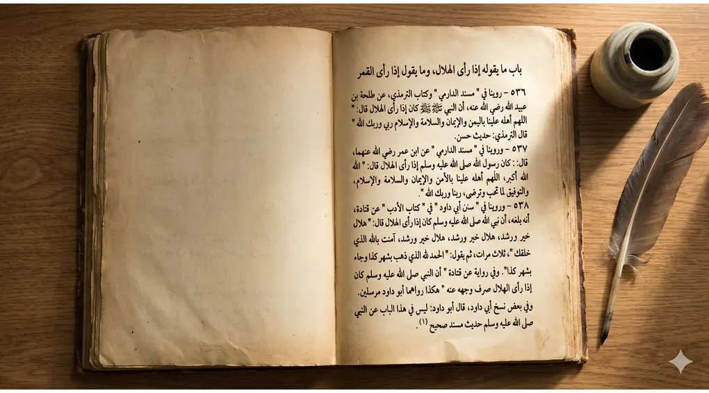 Lembaran terbuka Kitab Al-Adzkar karya Imam An-Nawawi yang menjadi rujukan utama keabsahan sanad doa menyambut bulan suci Ramadhan.