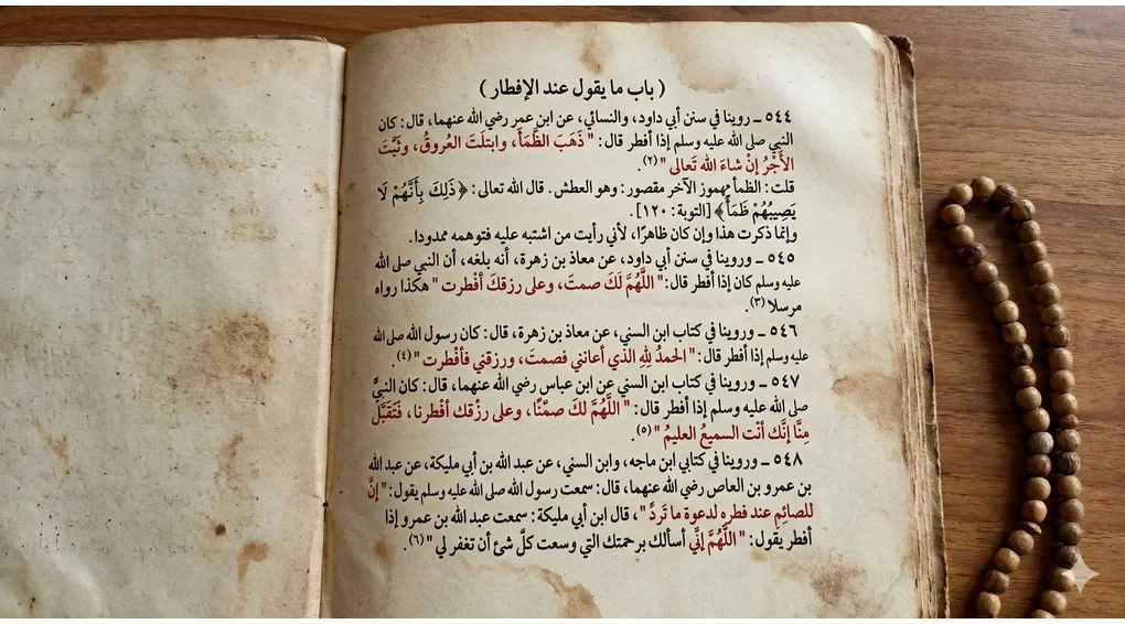 Doa Buka Puasa Shahih Sesuai Sunnah & Koreksi Lafalnya (Kitab Al-Adzkar) 2 Halaman terbuka kitab kuning klasik Al-Adzkar karya Imam An-Nawawi yang menjadi rujukan utama pembahasan doa buka puasa.