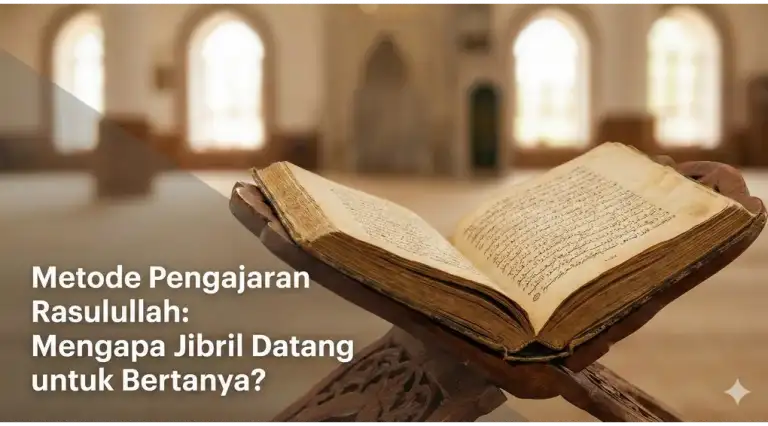 Home 1 An open copy of Al-Fath Al-Mubin rests upon a wooden stand, symbolizing the pedagogical approach of the Prophet found in the Hadith of Gabriel.