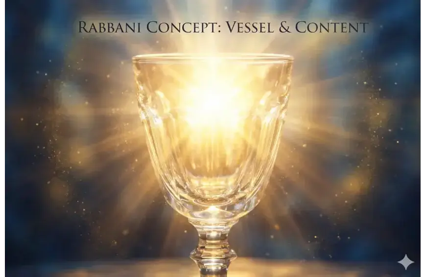 Glowing glass vessel filled with radiant light representing the Rabbani concept of vessel and spiritual content.