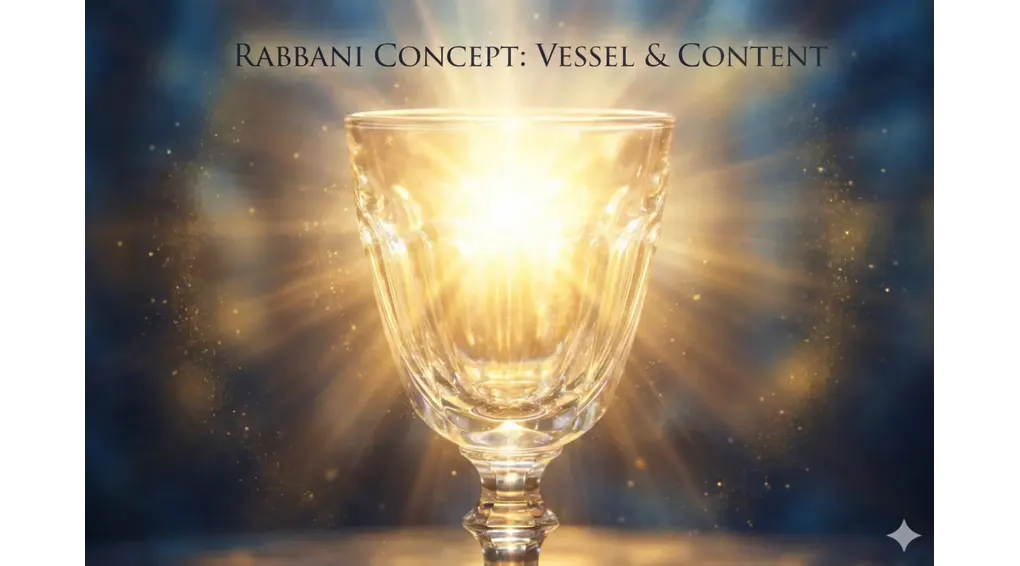 Glowing glass vessel filled with radiant light representing the Rabbani concept of vessel and spiritual content.
