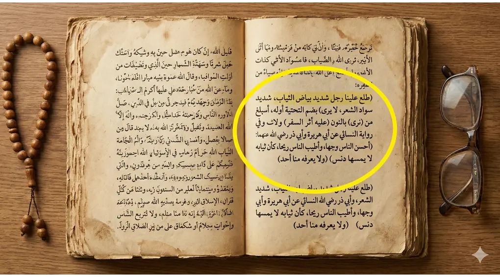 Halaman terbuka kitab kuning Al-Fath Al-Mubin bi Syarhi Al-Arba’in An-Nawawiyah yang menjadi rujukan kisah kedatangan Jibril.
