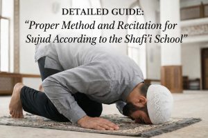 Home 31 Muslim man performing sujud in prayer illustrating the proper method and recitation according to the Shafi‘i school of Islamic jurisprudence.