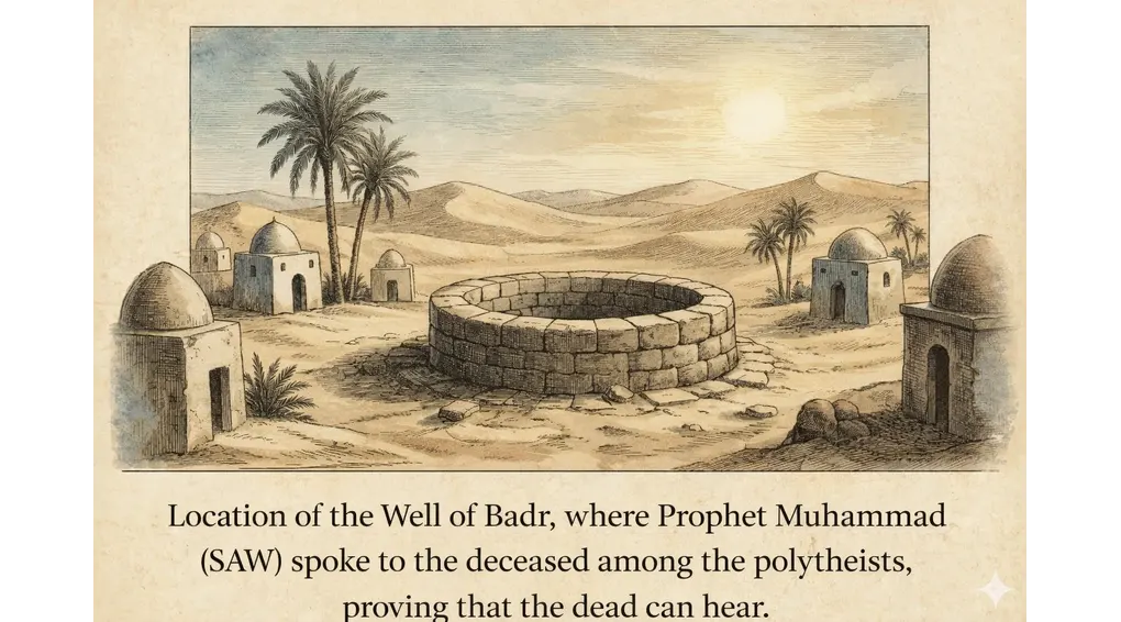A Complete Guide to Tawassul in Islam: Definition, Authentic Proofs, and Refuting Shirk 4 Historical illustration of the Well of Badr where Prophet Muhammad spoke to the deceased polytheists after the Battle of Badr.