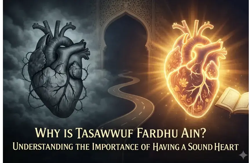 Home 7 Illustration comparing a dark diseased heart and a radiant purified heart to explain the importance of tasawwuf and spiritual purification in Islam.