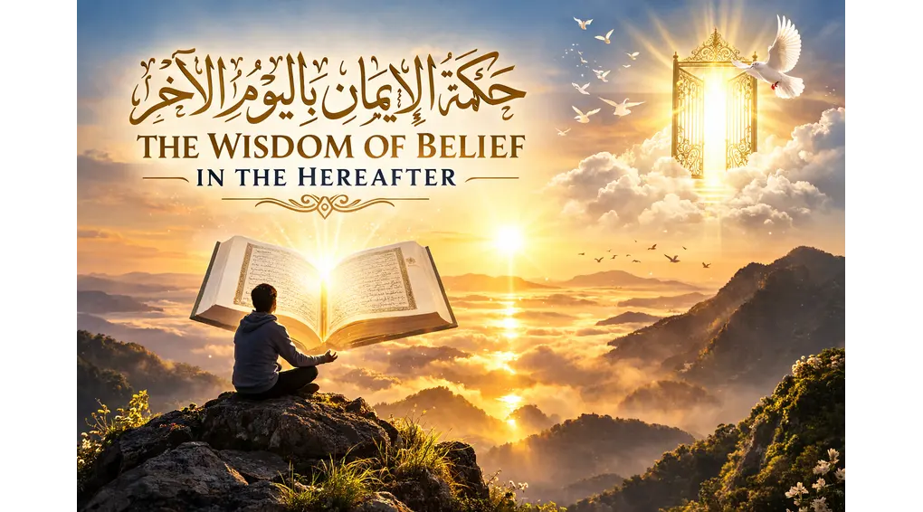 The Reality of Belief in the Last Day: Meaning, Stages, and Wisdom 3 Illustration showing the wisdom of believing in the Hereafter with a person reflecting while reading the Quran.