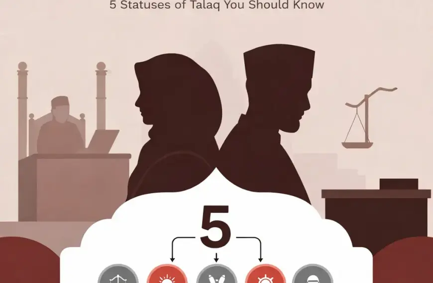 Shafi'i School of Jurisprudence: The Complete Guide to Islamic Law, Prayers, and Tasawuf 35 Infographic explaining the five legal rulings of divorce (talaq) in Islamic jurisprudence.