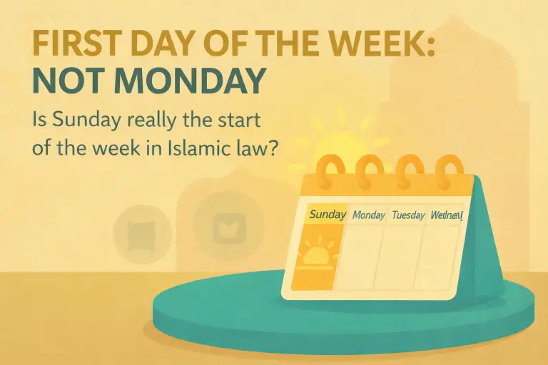 Shafi'i School of Jurisprudence: The Complete Guide to Islamic Law, Prayers, and Tasawuf 1 Illustration explaining whether Sunday is considered the first day of the week in Islamic tradition.