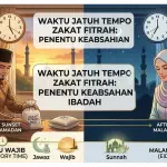 Gambar fitur konseptual, sinematik, layar terpisah untuk artikel tentang 'Waktu Jatuh Tempo Zakat Fitrah'.