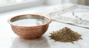 Shafi'i School of Jurisprudence: The Complete Guide to Islamic Law, Prayers, and Tasawuf 15 A copper bowl of absolute water next to pure earth for purifying najis mughallazah.