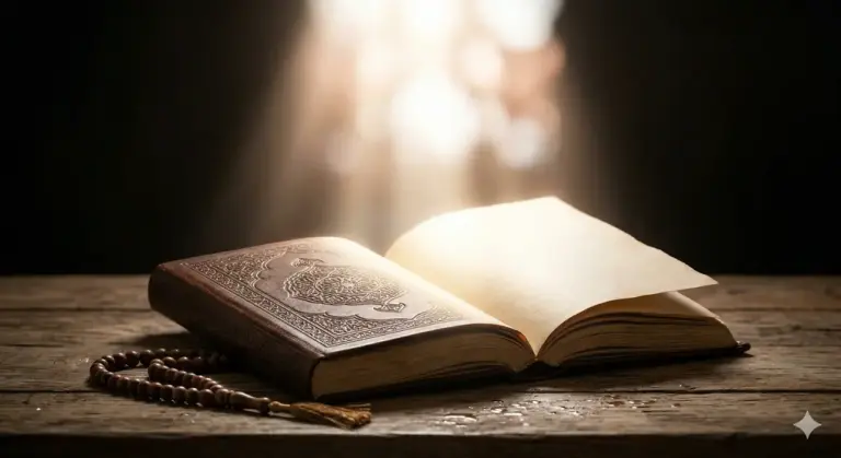 Shafi'i School of Jurisprudence: The Complete Guide to Islamic Law, Prayers, and Tasawuf 1 An open journal illuminated by golden light representing angels recording human deeds.