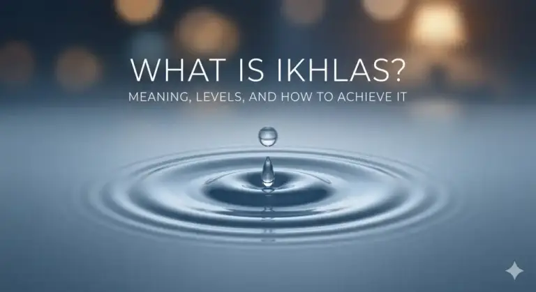 Shafi'i School of Jurisprudence: The Complete Guide to Islamic Law, Prayers, and Tasawuf 1 A minimalist illustration of a water drop falling onto a calm surface, symbolizing the essence of pure intention and sincerity (ikhlas) in worshiping Allah based on Sufism principles.