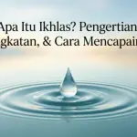 Gambar ilustrasi minimalis berupa tetesan air yang jatuh di atas permukaan air tenang, melambangkan hakikat kemurnian niat dan ikhlas dalam beribadah kepada Allah Ta'ala berdasarkan kaidah tasawuf.