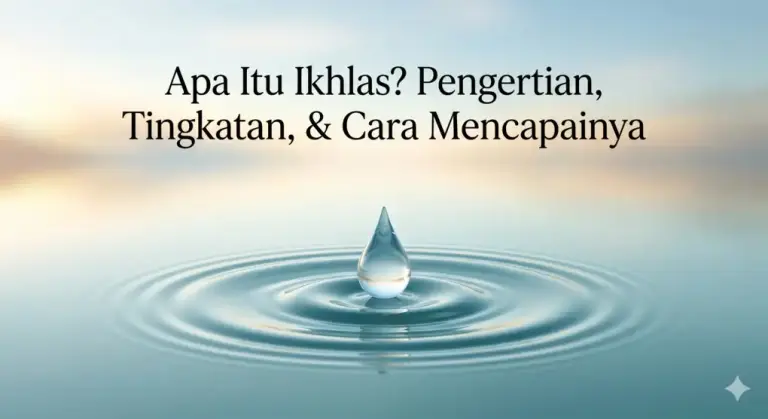 Gambar ilustrasi minimalis berupa tetesan air yang jatuh di atas permukaan air tenang, melambangkan hakikat kemurnian niat dan ikhlas dalam beribadah kepada Allah Ta'ala berdasarkan kaidah tasawuf.