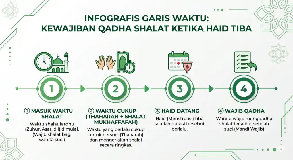 Haid Saat Waktu Shalat: Kewajiban Apa yang Tersisa? 3 Diagram alur untuk menentukan ada atau tidaknya kewajiban qadha saat haid datang di waktu shalat