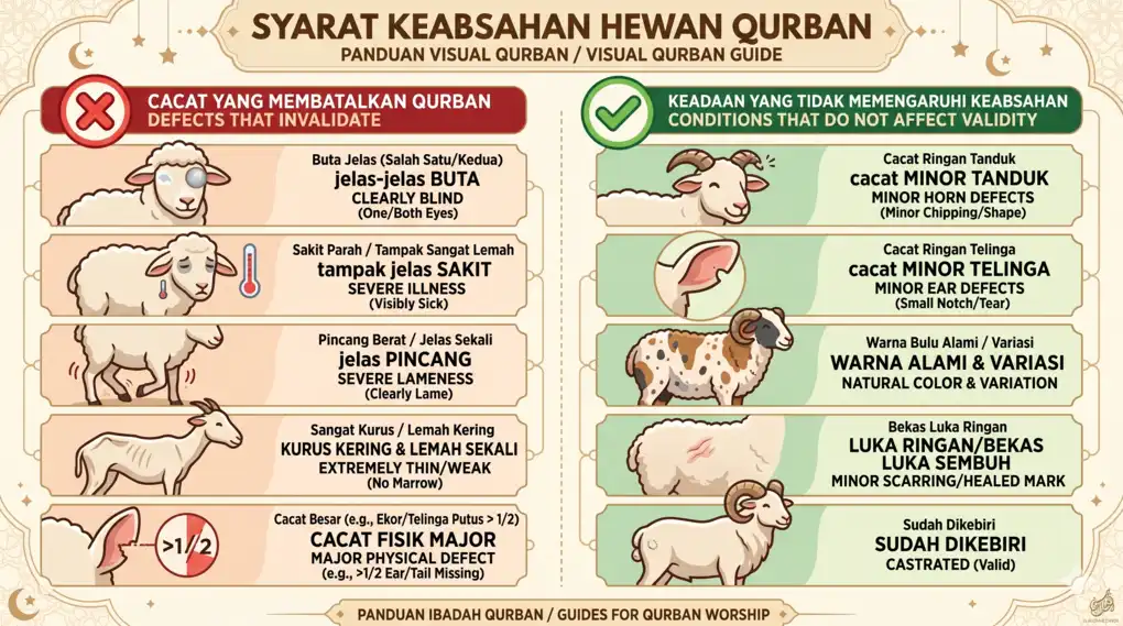 infografis syarat fisik hewan qurban yang sah dan tidak sah menurut madzhab syafii
