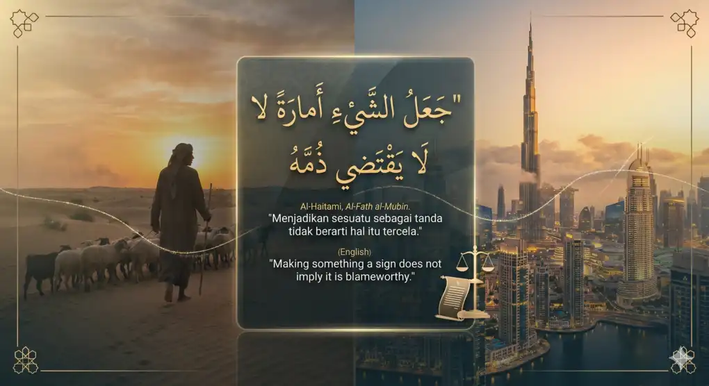 Penggembala Kambing Berlomba Bangun Gedung Tinggi: Sudah Terjadi? (Syarah Hadits Jibril Al-Fath Al-Mubin) 3 Kutipan Syaikh Ibnu Hajar Al-Haitami dari kitab Al-Fath Al-Mubin tentang hukum menjadikan sesuatu sebagai tanda kiamat.