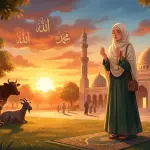 Gambar ilustrasi yang menggambarkan rasa bakti seorang anak kepada orang tua yang telah wafat melalui niat ibadah qurban di hari raya Idul Adha, yang pelaksanaannya harus merujuk pada hukum fiqih.