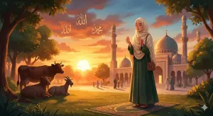 Kajian Fiqh Madzhab Syafi'i: Panduan Lengkap Hukum Islam, Doa, dan Tasawuf 3 Gambar ilustrasi yang menggambarkan rasa bakti seorang anak kepada orang tua yang telah wafat melalui niat ibadah qurban di hari raya Idul Adha, yang pelaksanaannya harus merujuk pada hukum fiqih.
