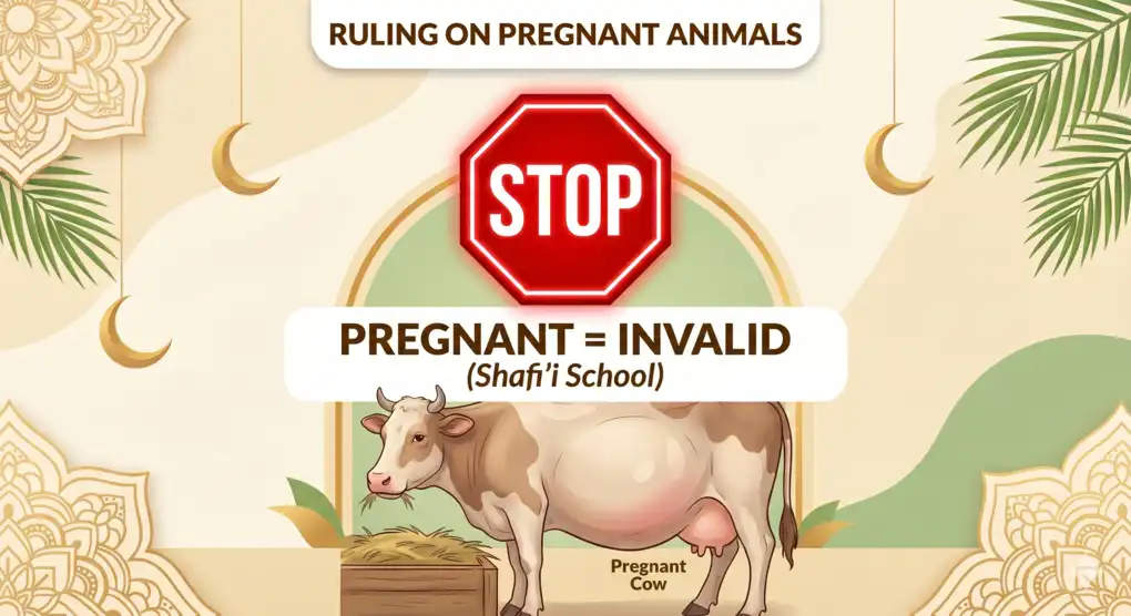 Unacceptable and Acceptable Defects in Qurban Animals 3 Visual explanation regarding the invalidity of pregnant livestock for qurban offerings according to the relied-upon view in the Shafi'i school of fiqh.
