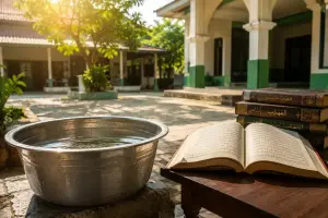 Sun-heated water in a metal container according to Shafi'i fiqh.