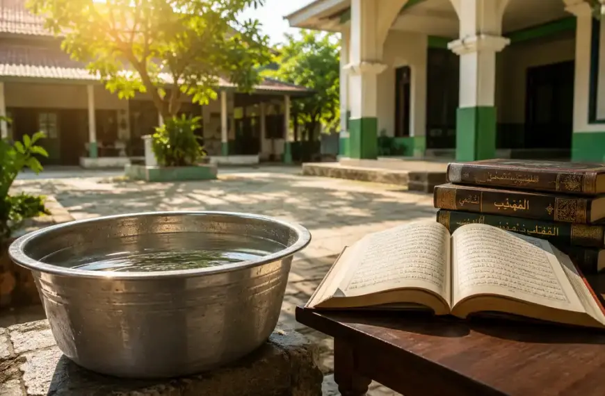 Sun-heated water in a metal container according to Shafi'i fiqh.