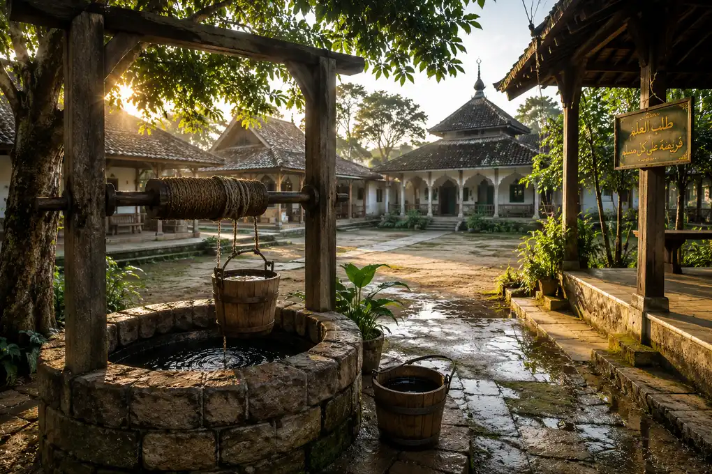 Traditional well with clean water used for Islamic purification