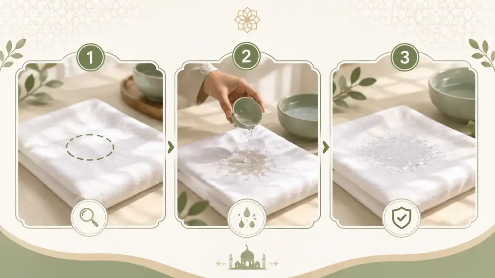Understanding Najis Mukhaffafah: How to Purify Baby Boy Urine in Shafi'i Fiqh 4 Three steps for purifying najis mukhaffafah on cloth by identifying the area, sprinkling water, and ensuring even coverage