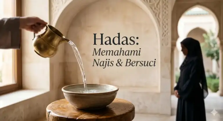 Gambar fitur utama artikel fikih tentang pengertian hadats dan cara bersuci (thaharah) dalam Islam sesuai Madzhab Syafi'i.