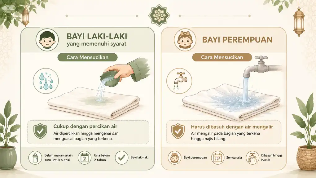 Najis Mukhaffafah: Cara Mensucikan Air Kencing Bayi Laki-Laki Menurut Kitab Al-Iqna' 5 Diagram perbandingan cara mensucikan urine bayi laki-laki dan bayi perempuan dalam fikih Syafi'i